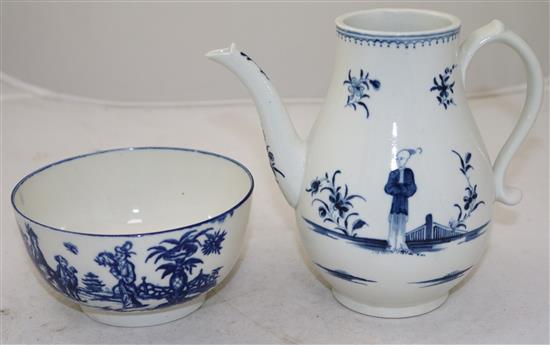 A Worcester Waiting Chinaman pattern pear shaped coffee pot and a Worcester Mother and Child pattern bowl, 17cm and 14cm